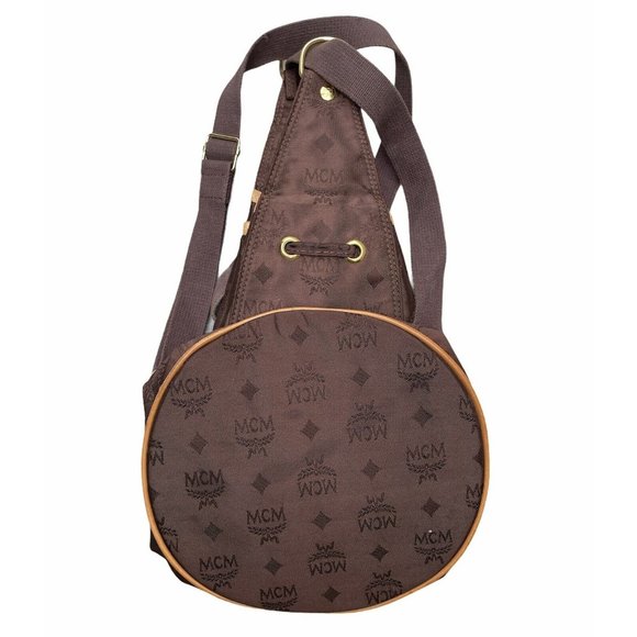 Vintage MCM ~ Brown Logo Nylon Drawstring Sling Backpack Bag ~ Hand Made main image 8